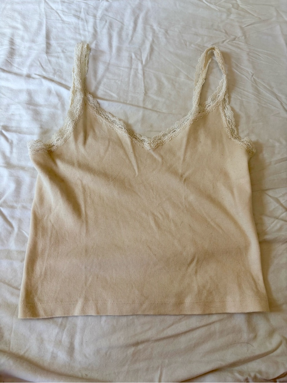 Brandy Melville Cream Lace-Trim Tank Top